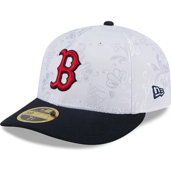 New Era Flat Brim 59FIFTY Day Low Profile Boston Red Sox MLB Navy Blue and White Fitted Cap