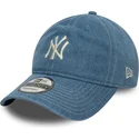 blaue-gebogene-verstellbare-9twenty-denim-kappe-der-new-york-yankees-mlb-von-new-era