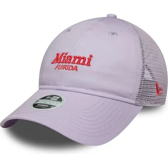 Gorra trucker violeta ajustable para mujer 9TWENTY City de Miami Ciudades y Playas de New Era