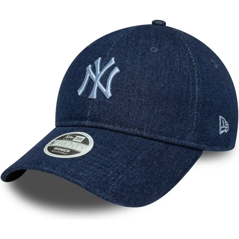 marinebla-justerbar-buet-kasket-til-kvinder-9twenty-denim-fra-new-york-yankees-mlb-fra-new-era