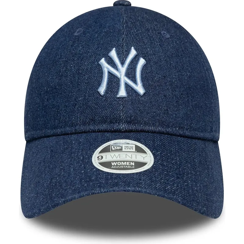 marinebla-justerbar-buet-kasket-til-kvinder-9twenty-denim-fra-new-york-yankees-mlb-fra-new-era