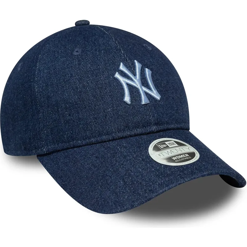 marineblaue-gebogene-verstellbare-damen-kappe-9twenty-denim-der-new-york-yankees-mlb-von-new-era