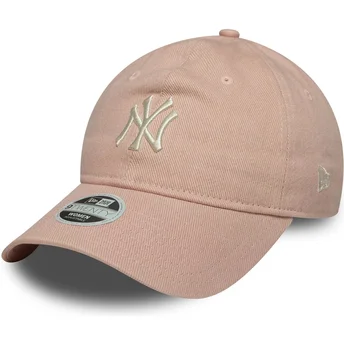 New York Yankees MLB New Era 9TWENTY Dye Denim rosa justerbar kurvad keps för kvinnor