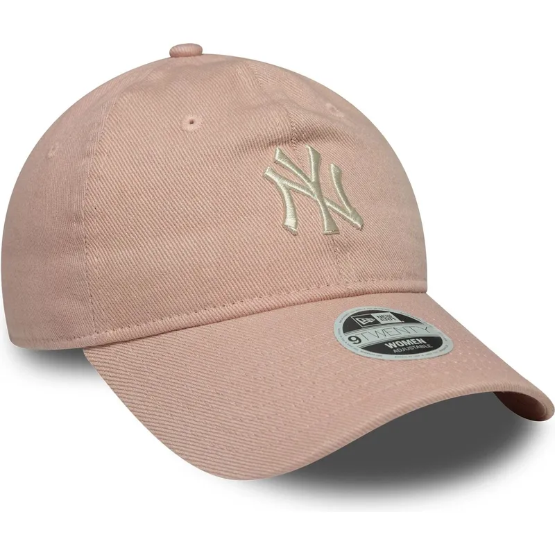 new-york-yankees-mlb-new-era-9twenty-dye-denim-justerbar-lyserod-kvindekasket-med-buet-skygge