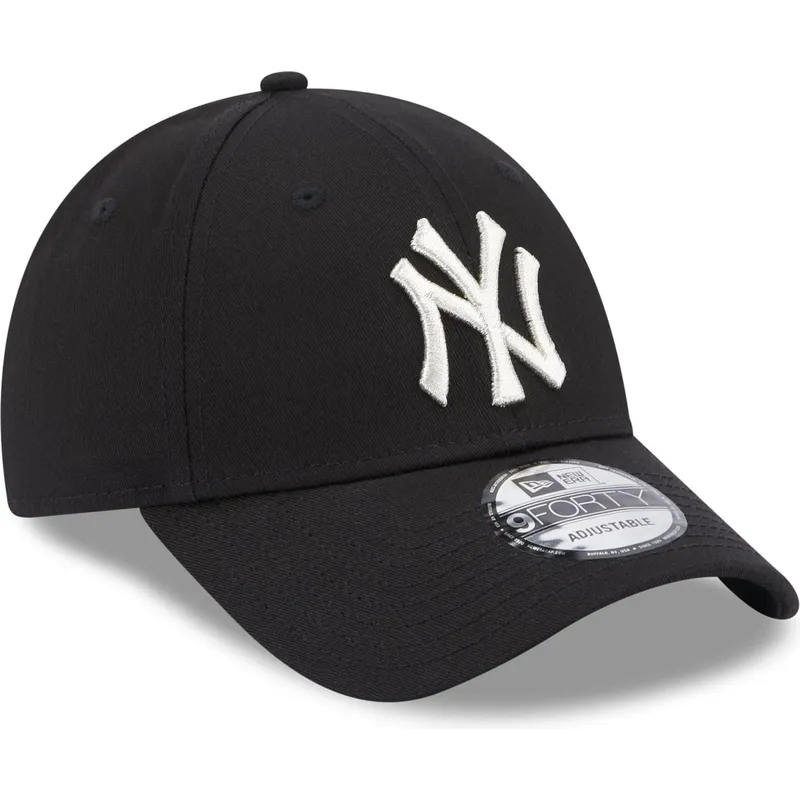 schwarze-gebogene-verstellbare-damenkappe-9forty-metallic-logo-der-new-york-yankees-mlb-von-new-era