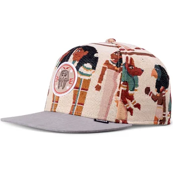 Gorra plana beige y gris snapback Tutanch Linen de Djinns