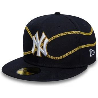 Flad marineblå tilpasset 59FIFTY Chain Wrap kasket fra New York Yankees MLB fra New Era
