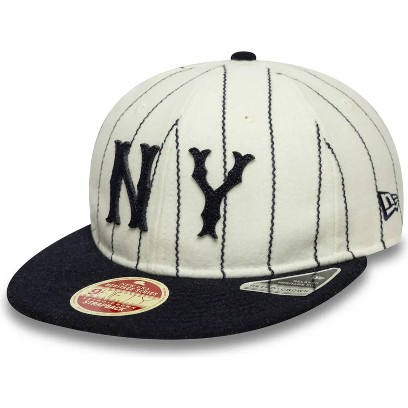 beige-og-marinebla-justerbar-9fifty-retro-crown-heritage-kasket-fra-new-york-yankees-mlb-fra-new-era