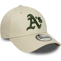 beige-justerbar-bojd-keps-med-gront-logo-9forty-league-essential-oakland-athletics-mlb-fran-new-era
