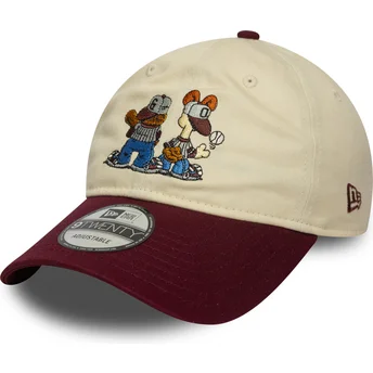 New Era Curved Brim Garfield and Odie 9TWENTY Beige and Maroon Adjustable Cap