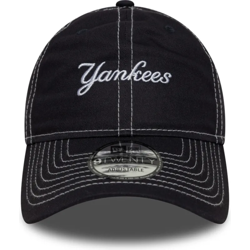 marineblaue-gebogene-verstellbare-kappe-9twenty-contrast-stitch-der-new-york-yankees-mlb-von-new-era