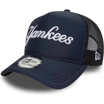 Casquette trucker bleue marine A Frame Script New York Yankees MLB New Era