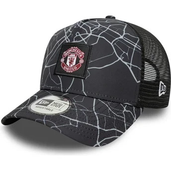 Schwarze Trucker-Kappe A Frame All Over Print von Manchester United Football Club Premier League von New Era