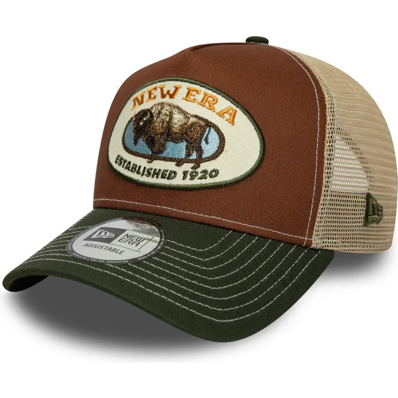 petten-gebogen-meerkleurig-snapback-marron-a-frame-animal-patch-van-bufalo-van-new-era