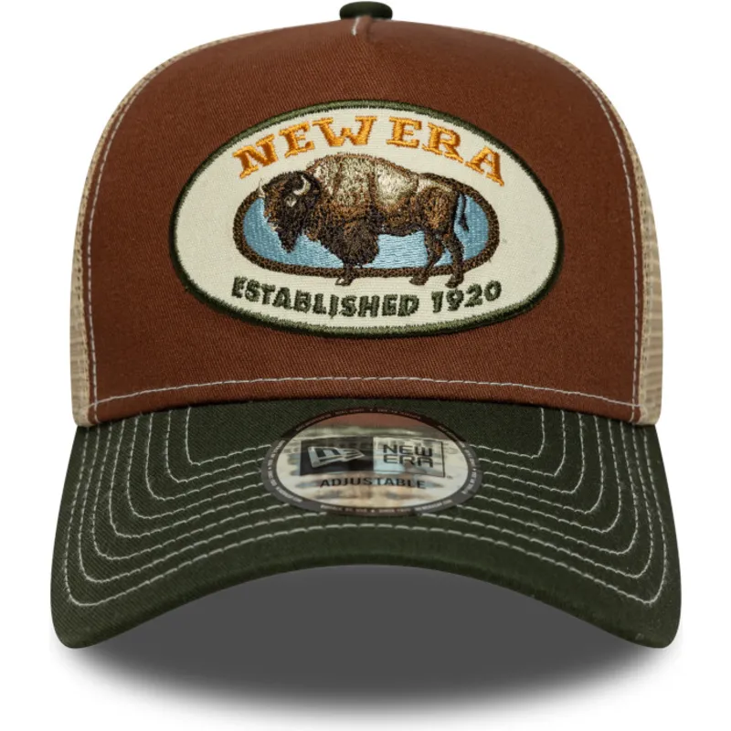 petten-gebogen-meerkleurig-snapback-marron-a-frame-animal-patch-van-bufalo-van-new-era