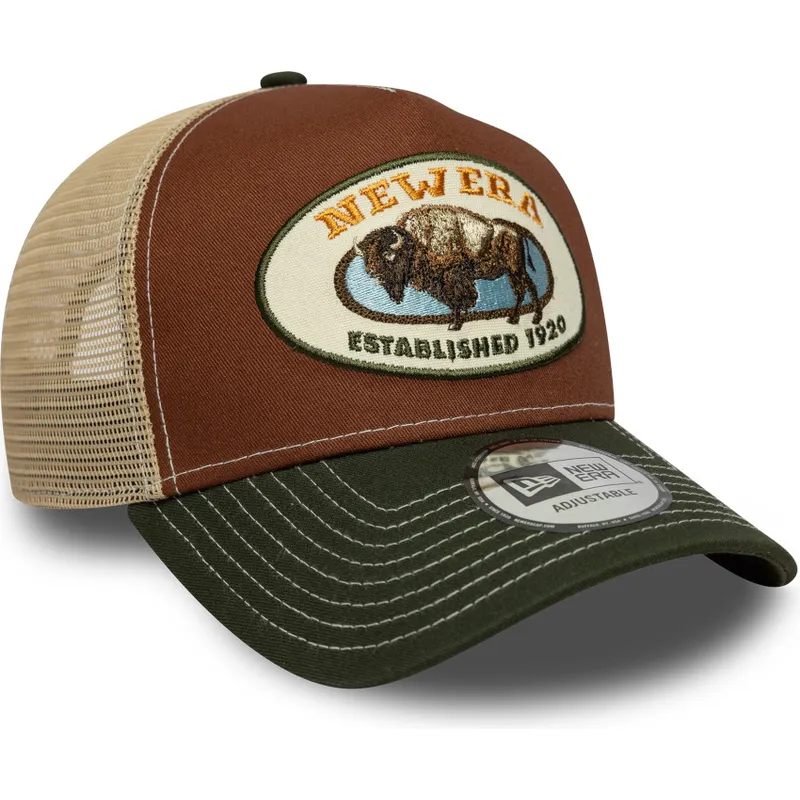 petten-gebogen-meerkleurig-snapback-marron-a-frame-animal-patch-van-bufalo-van-new-era