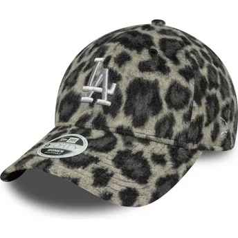 Los Angeles Dodgers MLB New Era 9FORTY Cosy Animal sort justerbar kvindekasket med buet skygge