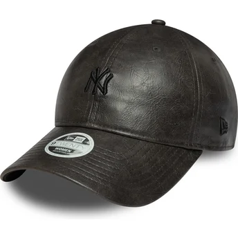 New Era New York Yankees MLB 9TWENTY Tonal svart justerbar damkeps med böjd skärm och svart logotyp