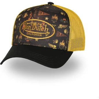 Von Dutch SUBL07 schwarze und gelbe Trucker-Kappe.