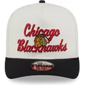 new-era-curved-brim-9fifty-a-frame-chainstitch-chicago-blackhawks-nhl-beige-and-black-snapback-cap