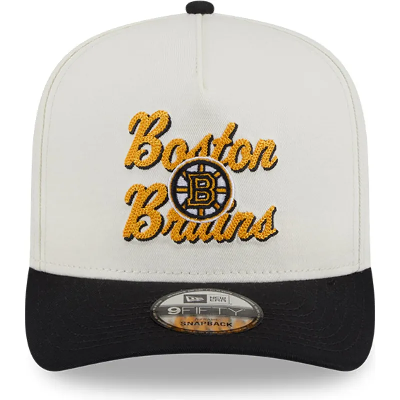 petten-gebogen-beige-snapback-9fifty-a-frame-chainstitch-van-boston-bruins-nhl-van-new-era