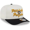 bezowo-czarna-zakrzywiona-czapka-snapback-9fifty-a-frame-chainstitch-pittsburgh-penguins-nhl-new-era
