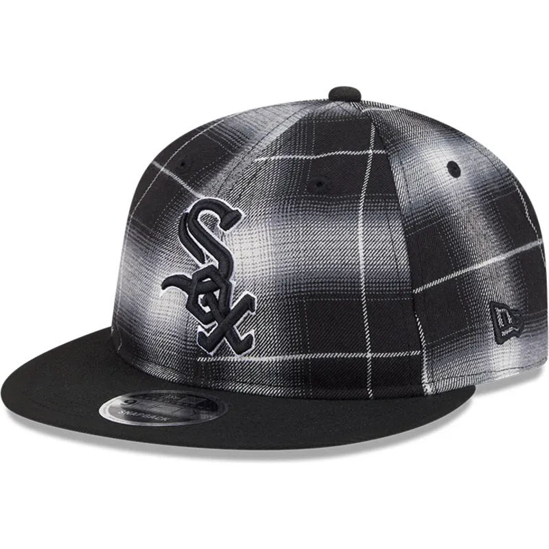 cappello-piatto-nero-snapback-9fifty-retro-crown-plaid-di-chicago-white-sox-mlb-di-new-era