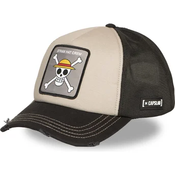 Beige och svart trucker-keps Straw Hat Pirates OP6 STR One Piece från Capslab