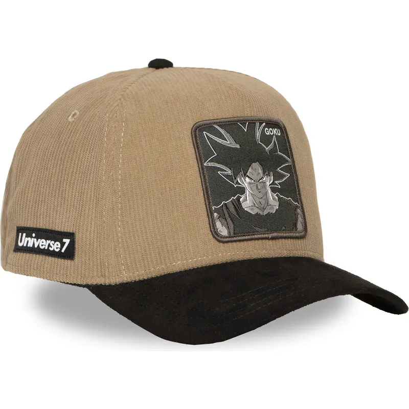 braune-und-schwarze-gebogene-snapback-kappe-son-goku-dbs7-uni-dragon-ball-von-capslab