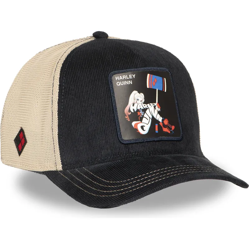 sort-og-beige-harley-quinn-dc10-har-dc-comics-trucker-kasket-fra-capslab