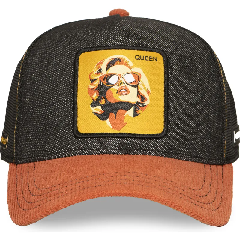 trucker-kasket-sort-og-brun-marilyn-monroe-queen-fam-que-famous-fra-capslab