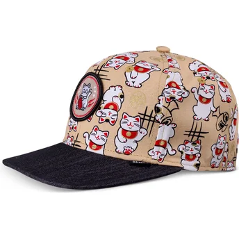 Flad beige og sort snapback-kasket til dreng Lucky Cat Linen fra Djinns