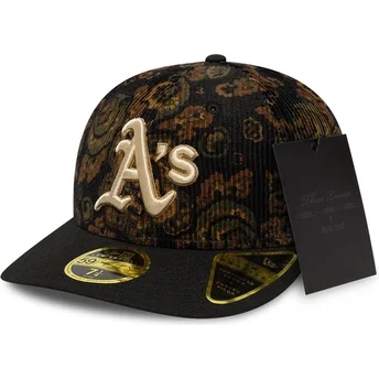 Gorra curva negra ajustada 59FIFTY Low Profile Floral Cord Three Looms Printed Corduroy de Oakland Athletics MLB de New Era