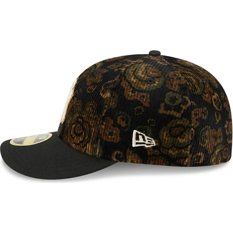 sort-buet-kasket-justerbar-59fifty-low-profile-floral-cord-three-looms-printed-corduroy-fra-new-york-yankees-mlb-fra-new-era