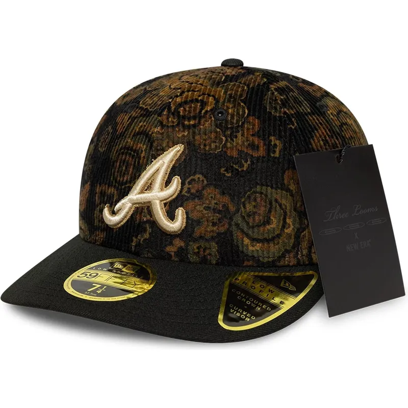 cappellino-curvo-nero-regolabile-59fifty-low-profile-floral-cord-three-looms-printed-corduroy-di-atlanta-braves-mlb-di-new-era