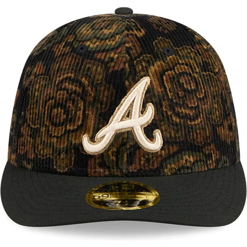 schwarze-gebogene-angepasste-59fifty-low-profile-floral-cord-three-looms-printed-corduroy-kappe-der-atlanta-braves-mlb-von-new-e