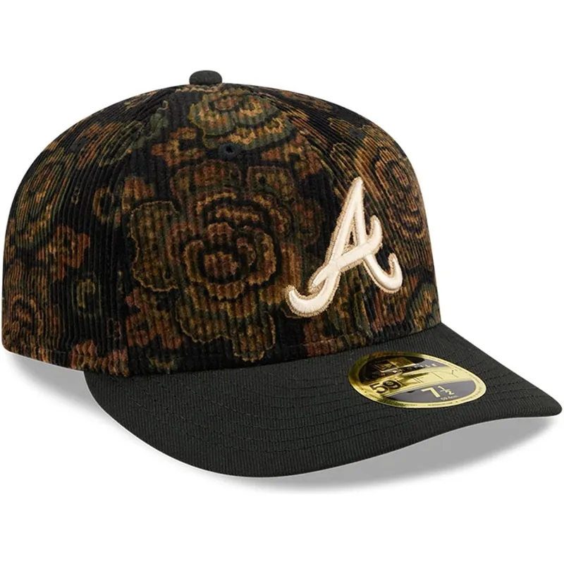 svart-bojd-keps-justerbar-59fifty-low-profile-floral-cord-three-looms-printed-corduroy-fran-atlanta-braves-mlb-av-new-era