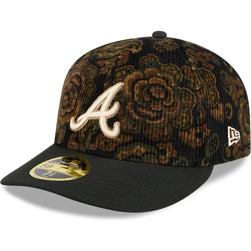 petten-gebogen-zwart-aangepast-59fifty-low-profile-floral-cord-three-looms-printed-corduroy-van-atlanta-braves-mlb-van-new-era