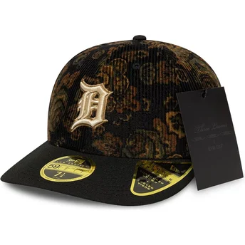 Gorra curva negra ajustada 59FIFTY Low Profile Floral Cord Three Looms Printed Corduroy de Detroit Tigers MLB de New Era