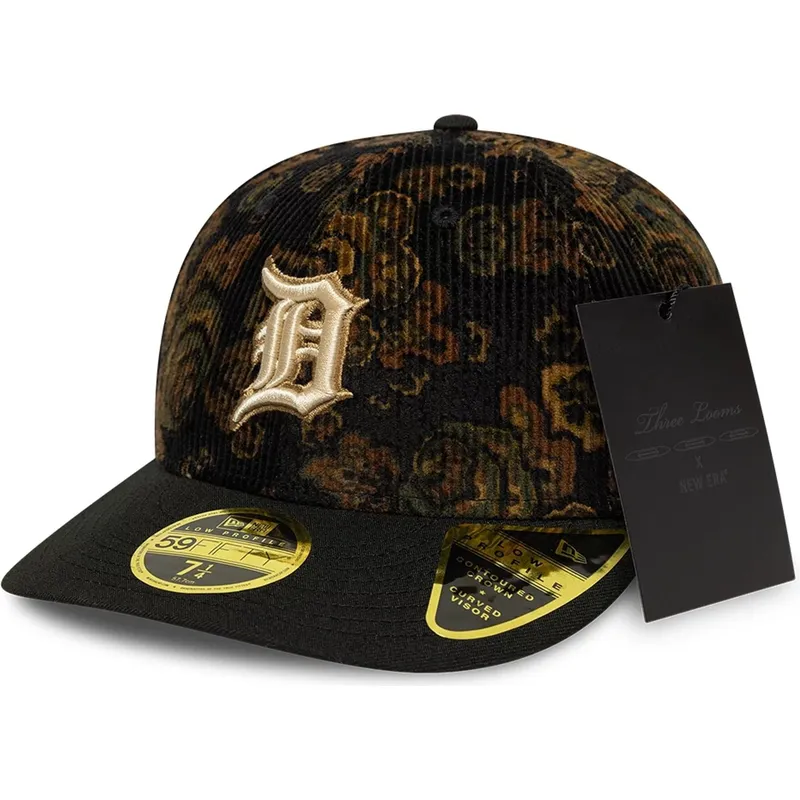 petten-gebogen-zwart-aangepast-59fifty-low-profile-floral-cord-three-looms-printed-corduroy-van-detroit-tigers-mlb-van-new-era