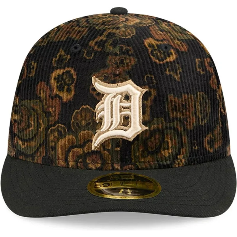cappellino-curvo-nero-regolabile-59fifty-low-profile-floral-cord-three-looms-printed-corduroy-dei-detroit-tigers-mlb-di-new-era