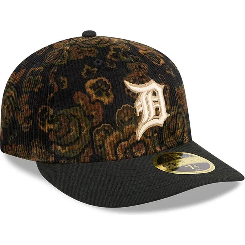 sort-buet-kasket-justerbar-59fifty-low-profile-floral-cord-three-looms-printed-corduroy-fra-detroit-tigers-mlb-fra-new-era