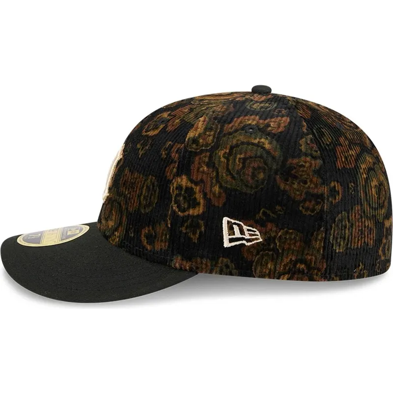 cappellino-curvo-nero-regolabile-59fifty-low-profile-floral-cord-three-looms-printed-corduroy-dei-detroit-tigers-mlb-di-new-era