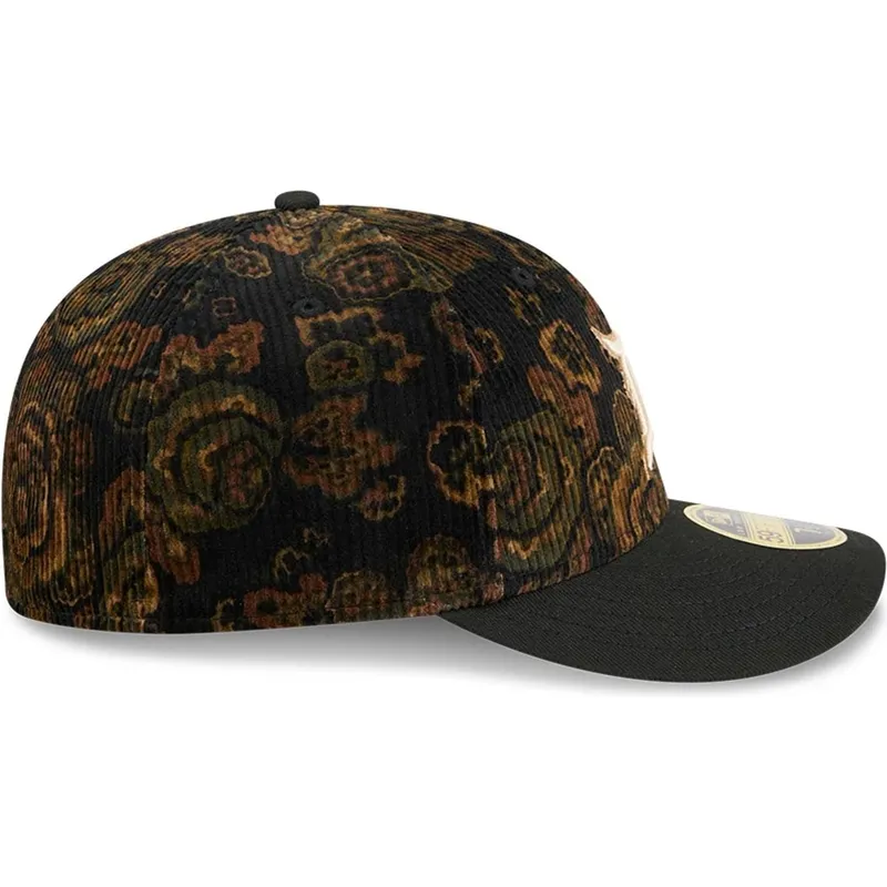schwarze-gebogene-angepasste-kappe-59fifty-low-profile-floral-cord-three-looms-printed-corduroy-von-detroit-tigers-mlb-von-new-e