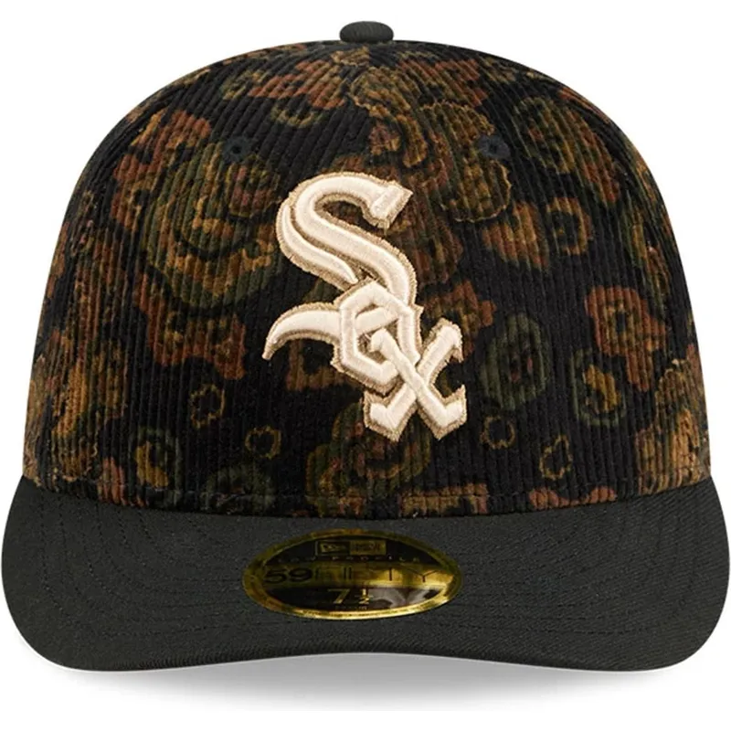 cappellino-curvo-nero-regolabile-59fifty-low-profile-floral-cord-three-looms-printed-corduroy-dei-chicago-white-sox-mlb-di-new-e