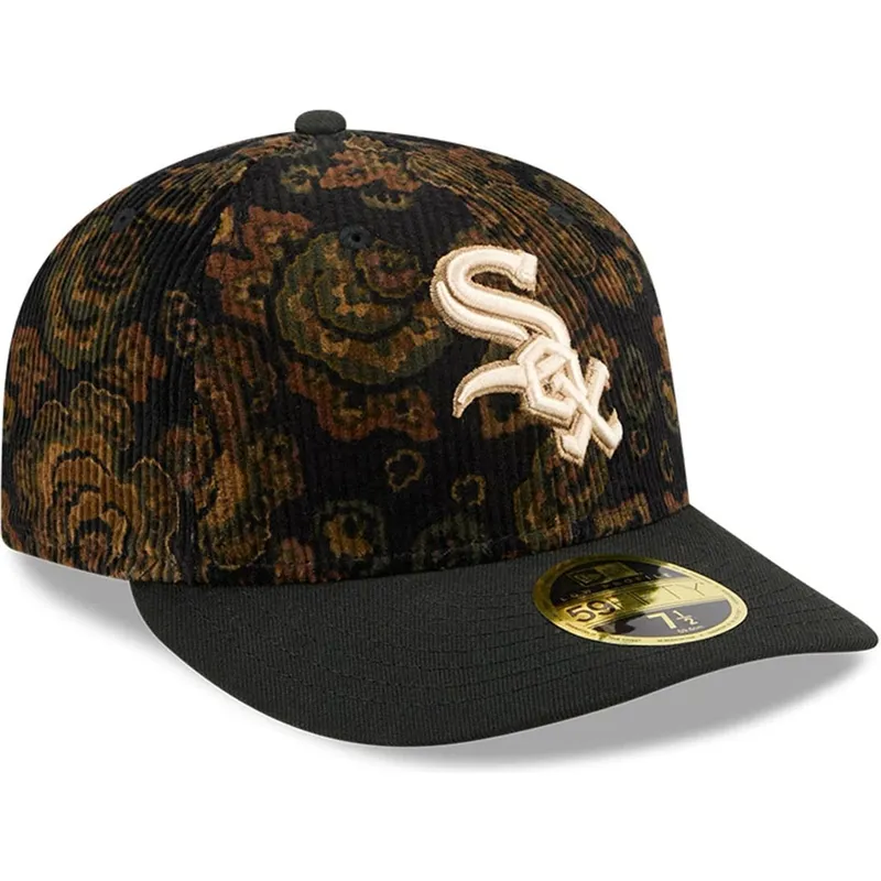 cappellino-curvo-nero-chiuso-59fifty-low-profile-floral-cord-three-looms-printed-corduroy-dei-chicago-white-sox-mlb-di-new-e