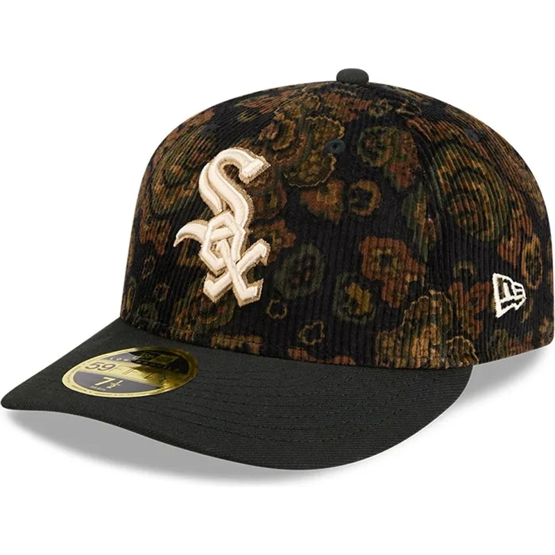 sort-buet-kasket-justerbar-59fifty-low-profile-floral-cord-three-looms-printed-corduroy-fra-chicago-white-sox-mlb-fra-new-era