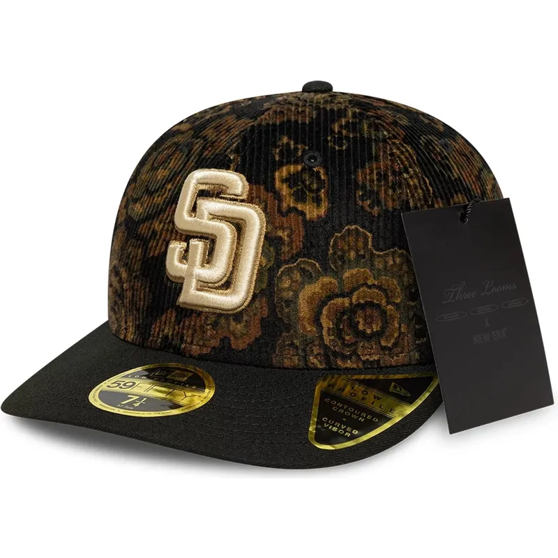 sort-buet-kasket-justerbar-59fifty-low-profile-floral-cord-three-looms-printed-corduroy-fra-san-diego-padres-mlb-fra-new-era