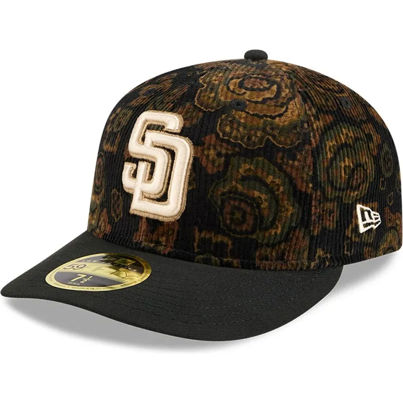 san-diego-padres-mlb-new-era-59fifty-low-profile-floral-cord-three-looms-printed-corduroy-sort-buet-justerbar-kasket