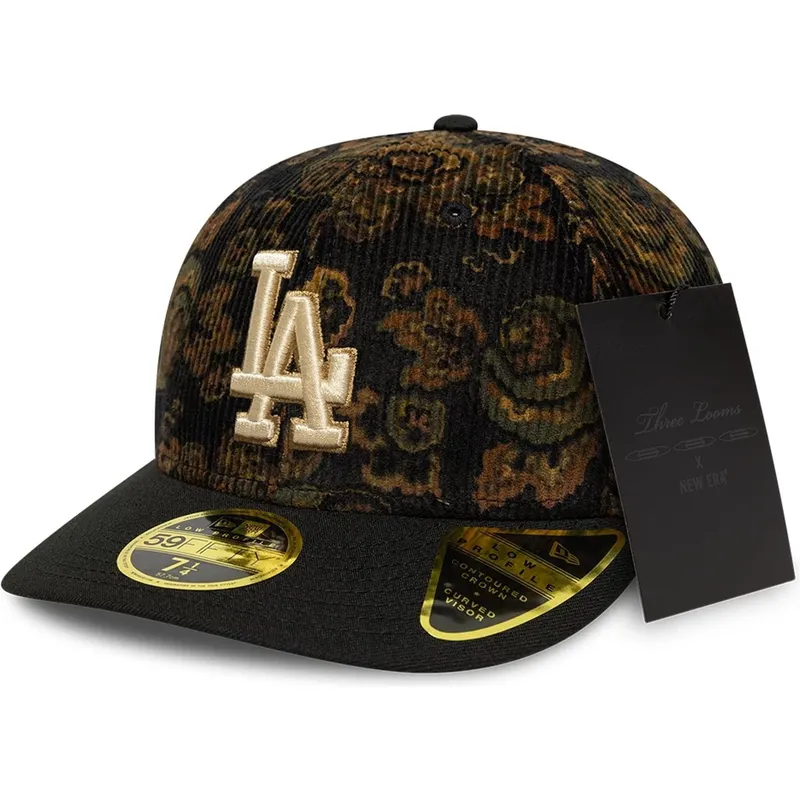 petten-gebogen-zwart-fitted-59fifty-low-profile-floral-cord-three-looms-printed-corduroy-van-los-angeles-dodgers-mlb-van-new-era